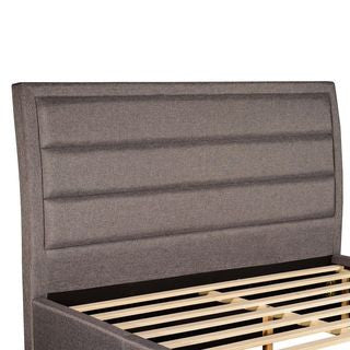 QUEEN ANTHONY LINEN BED FRAME WITH 4 UNDER BED DRAWERS - LIGHT GREY