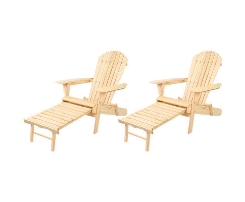 ORBITS (SET OF 2) OUTDOOR WOODEN BEACH CHAIR WITH A SLIDE-OUT FOOTSTOOL - NATURAL