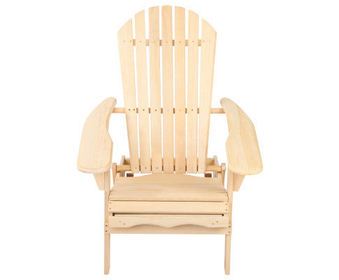 ORBITS (SET OF 2) OUTDOOR WOODEN BEACH CHAIR WITH A SLIDE-OUT FOOTSTOOL - NATURAL