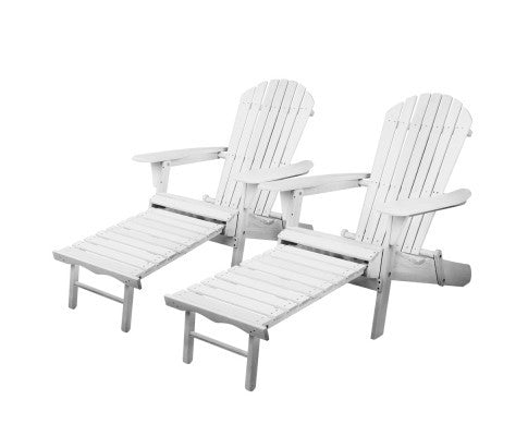 ORBITS (SET OF 2) OUTDOOR WOODEN BEACH CHAIR WITH SLIDE-OUT FOOTSTOOL - WHITE