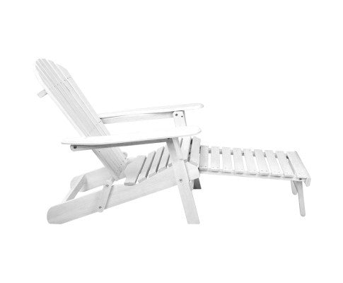 ORBITS (SET OF 2) OUTDOOR WOODEN BEACH CHAIR WITH SLIDE-OUT FOOTSTOOL - WHITE