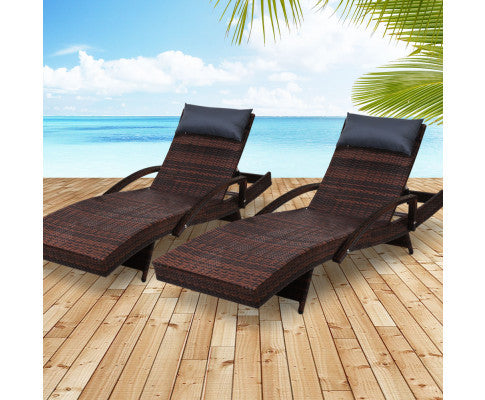 SPARROW (SET OF 2) OUTDOOR SUN LOUNGE WITH ARMREST - BROWN