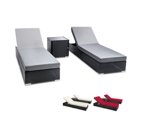 VERENA 3 PIECE OUTDOOR SUN LOUNGE SETTING - BLACK