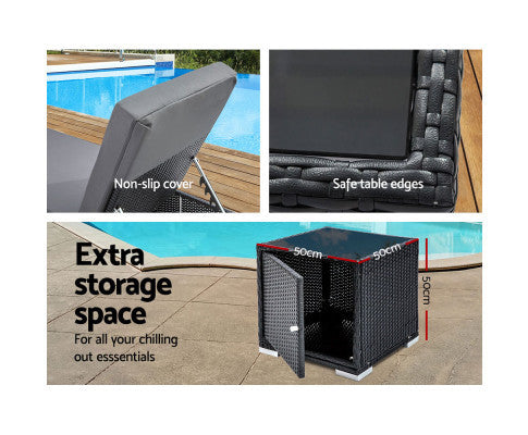 VERENA 3 PIECE OUTDOOR SUN LOUNGE SETTING - BLACK