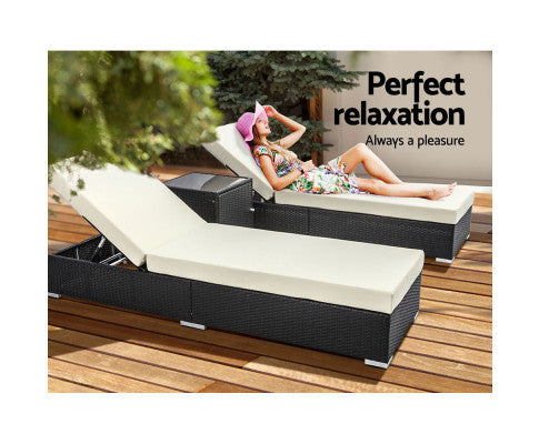 VERENA 3 PIECE OUTDOOR SUN LOUNGE SETTING - BLACK