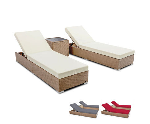 VERENA 3 PIECE OUTDOOR SUN LOUNGE SETTING - NATURAL BROWN