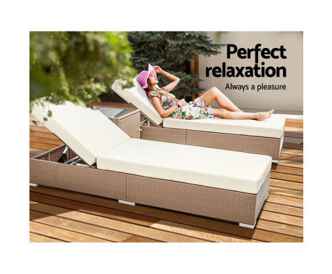 VERENA 3 PIECE OUTDOOR SUN LOUNGE SETTING - NATURAL BROWN