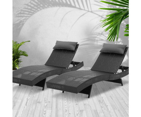 REEZMAR (SET OF 2) OUTDOOR WICKER SUN LOUNGE - BLACK