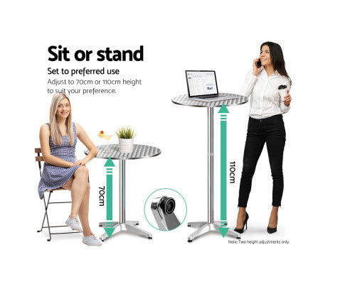 LEVI INDOOR/ OUTDOOR ADJUSTABLE ROUND BAR TABLE - SILVER