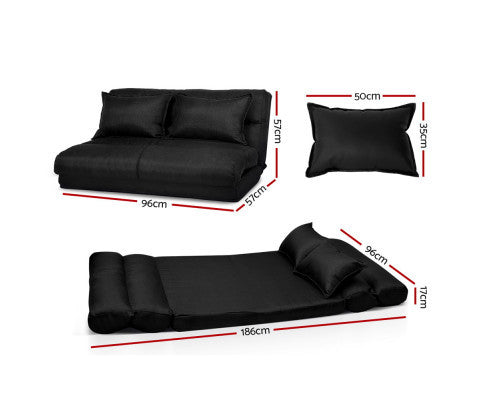WARLEY 2 SEATER LINEN FABRIC FLOOR LOUNGE SOFA BED - BLACK