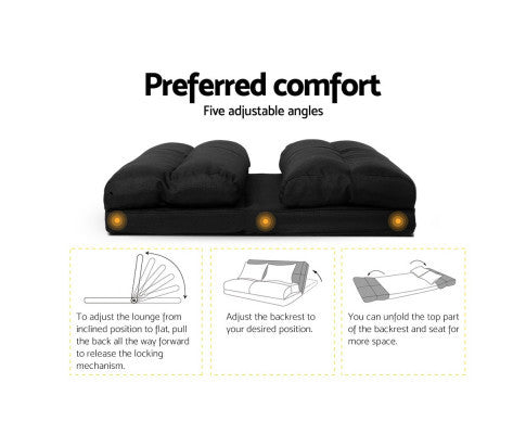 WARLEY 2 SEATER LINEN FABRIC FLOOR LOUNGE SOFA BED - BLACK