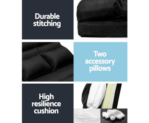 WARLEY 2 SEATER LINEN FABRIC FLOOR LOUNGE SOFA BED - BLACK