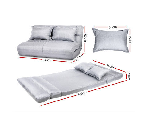 WARLEY 2 SEATER LINEN FABRIC FLOOR LOUNGE SOFA BED - LIGHT GREY