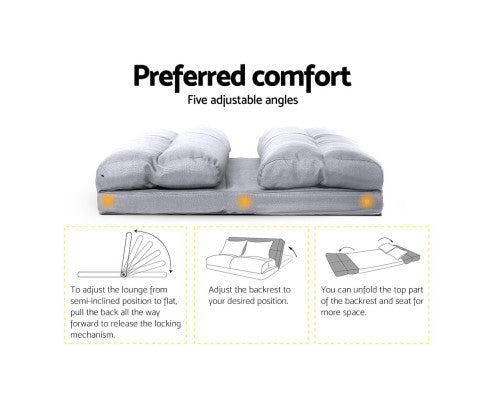 WARLEY 2 SEATER LINEN FABRIC FLOOR LOUNGE SOFA BED - LIGHT GREY