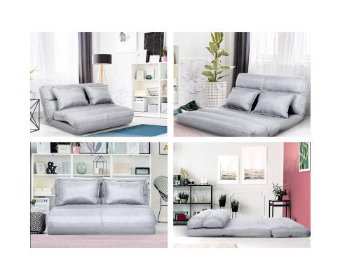 WARLEY 2 SEATER LINEN FABRIC FLOOR LOUNGE SOFA BED - LIGHT GREY
