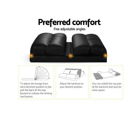 WARLEY 2 SEATER PU LEATHER FLOOR LOUNGE SOFA BED - BLACK