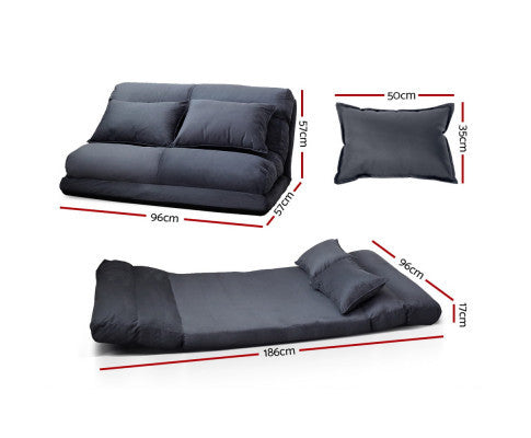 WARLEY 2 SEATER SUEDE FABRIC FLOOR LOUNGE SOFA BED - CHARCOAL