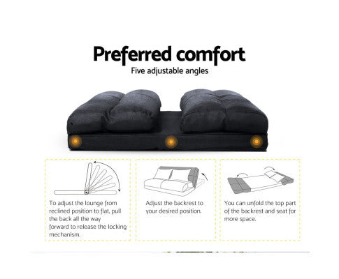WARLEY 2 SEATER SUEDE FABRIC FLOOR LOUNGE SOFA BED - CHARCOAL