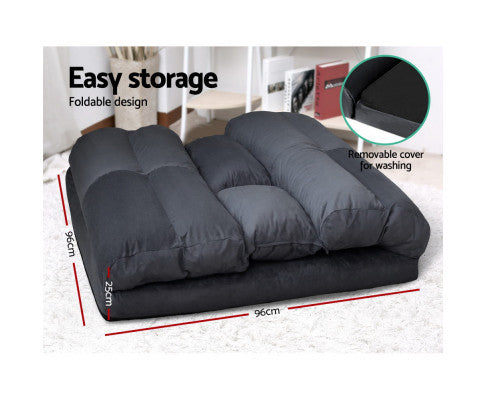 WARLEY 2 SEATER SUEDE FABRIC FLOOR LOUNGE SOFA BED - CHARCOAL