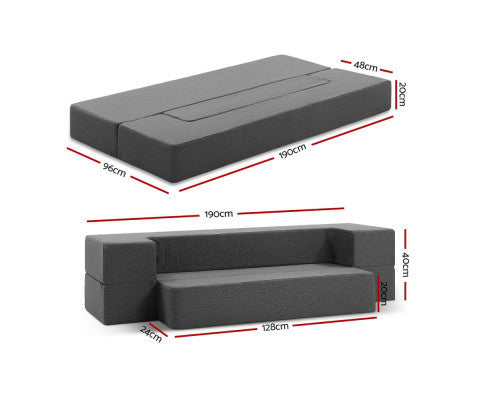 QUARTZ SOFA BED FOLDING FOAM MATTRESS - DARK GREY