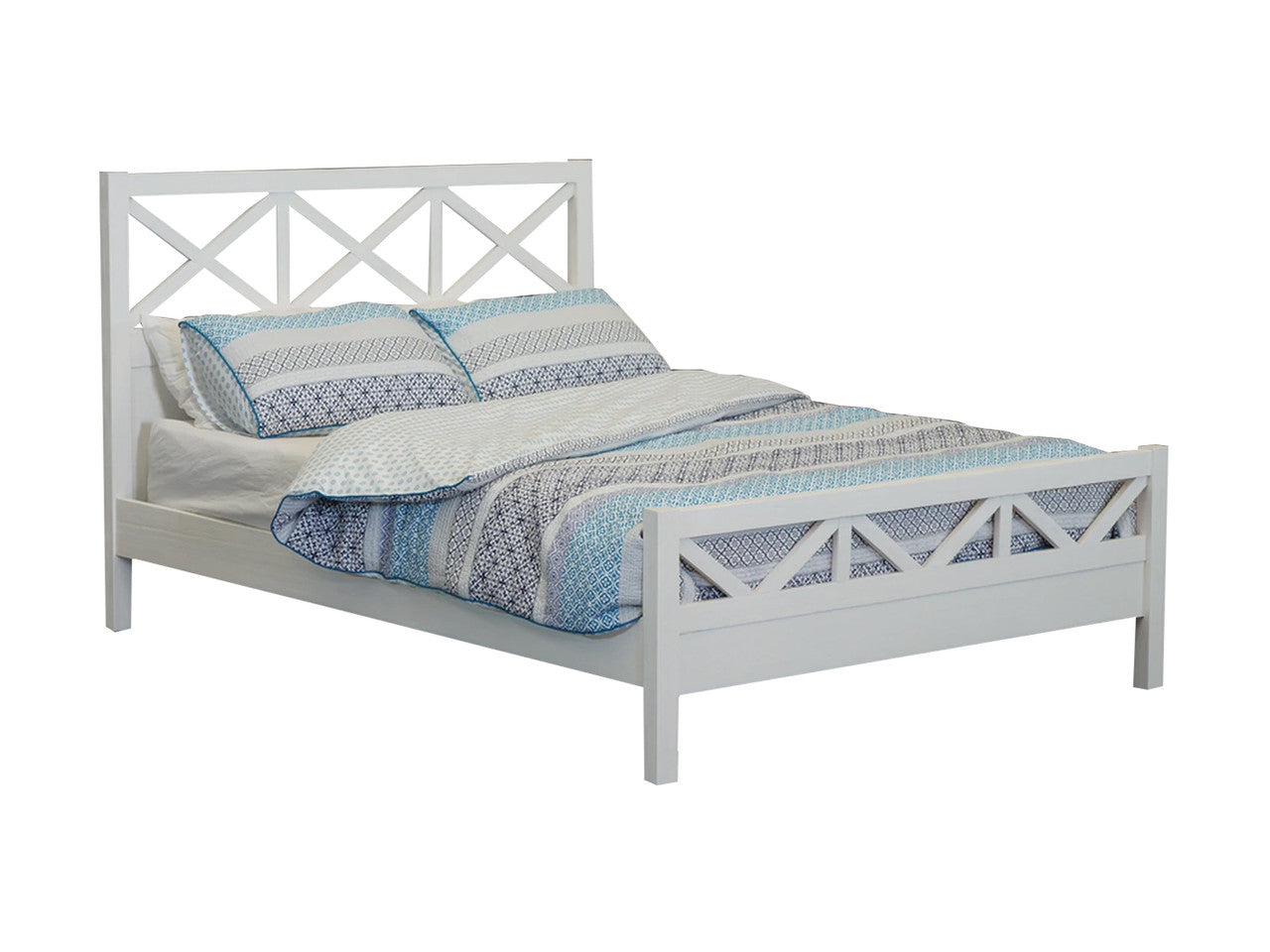 QUEEN FRENCH COAST SOLID TIMBER BED - BRUSHED WHITE