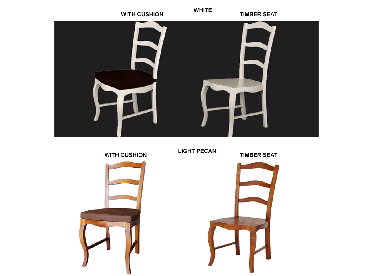 FRENCH PROVINCIAL DINING CHAIR COLLECTION - LIGHT PECAN OR WHITE - STARTING FROM $279