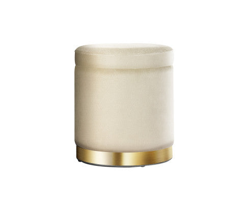 LINDEN VELVET FABRIC OTTOMAN FOOTSTOOL WITH STORAGE - CREAM