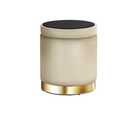 LINDEN VELVET FABRIC OTTOMAN FOOTSTOOL WITH STORAGE - CREAM