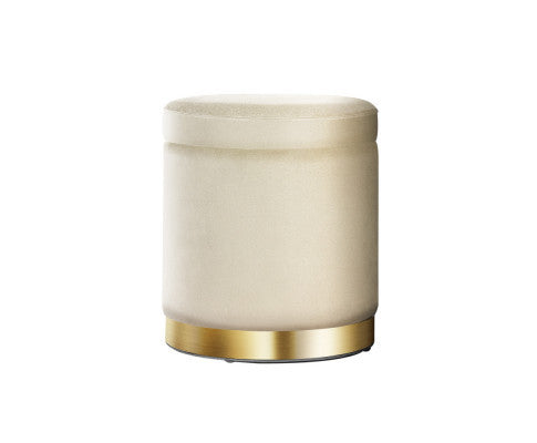 LINDEN VELVET FABRIC OTTOMAN FOOTSTOOL WITH STORAGE - CREAM
