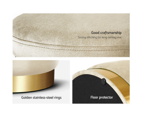 LINDEN VELVET FABRIC OTTOMAN FOOTSTOOL WITH STORAGE - CREAM