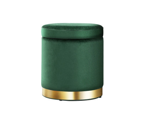 LINDEN VELVET FABRIC OTTOMAN FOOTSTOOL WITH STORAGE - GREEEN