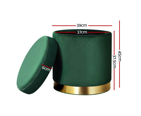 LINDEN VELVET FABRIC OTTOMAN FOOTSTOOL WITH STORAGE - GREEEN