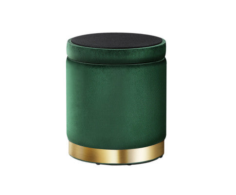 LINDEN VELVET FABRIC OTTOMAN FOOTSTOOL WITH STORAGE - GREEEN