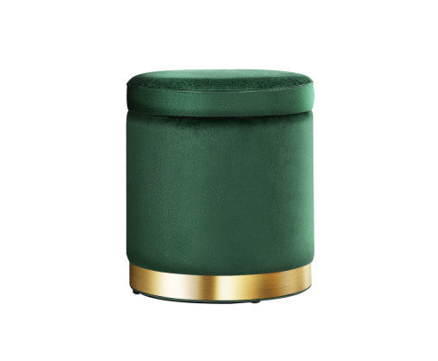LINDEN VELVET FABRIC OTTOMAN FOOTSTOOL WITH STORAGE - GREEEN