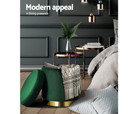 LINDEN VELVET FABRIC OTTOMAN FOOTSTOOL WITH STORAGE - GREEEN