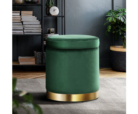 LINDEN VELVET FABRIC OTTOMAN FOOTSTOOL WITH STORAGE - GREEEN
