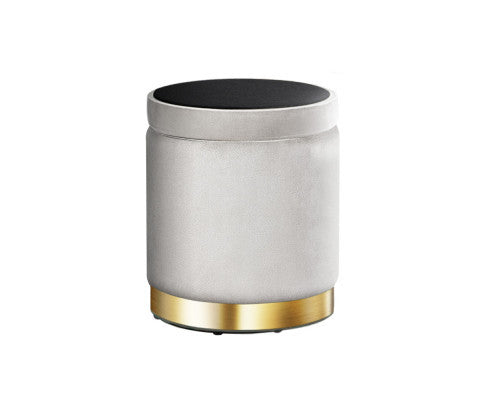 LINDEN VELVET FABRIC OTTOMAN FOOTSTOOL WITH STORAGE - GREY