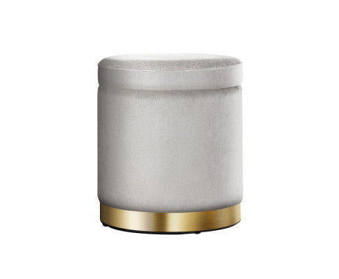 LINDEN VELVET FABRIC OTTOMAN FOOTSTOOL WITH STORAGE - GREY