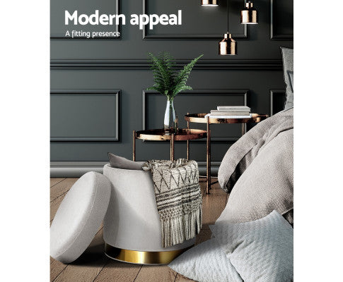 LINDEN VELVET FABRIC OTTOMAN FOOTSTOOL WITH STORAGE - GREY