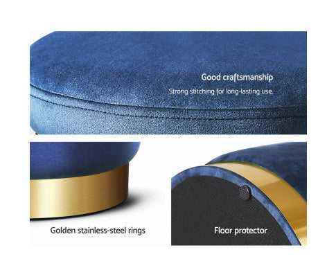 LINDEN VELVET FABRIC OTTOMAN FOOTSTOOL WITH STORAGE - NAVY