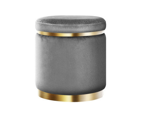 LINDEN VELVET FABRIC OTTOMAN FOOTSTOOL - CHARCOAL