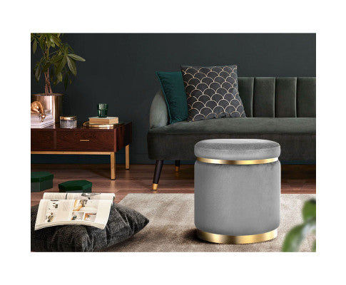 LINDEN VELVET FABRIC OTTOMAN FOOTSTOOL - CHARCOAL