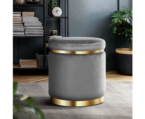 LINDEN VELVET FABRIC OTTOMAN FOOTSTOOL - CHARCOAL