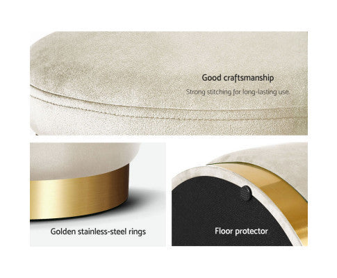 LINDEN VELVET FABRIC OTTOMAN FOOTSTOOL - CREAM