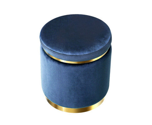 LINDEN VELVET FABRIC OTTOMAN FOOTSTOOL - NAVY