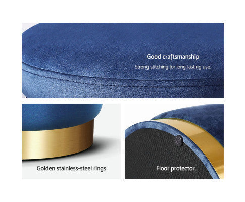 LINDEN VELVET FABRIC OTTOMAN FOOTSTOOL - NAVY