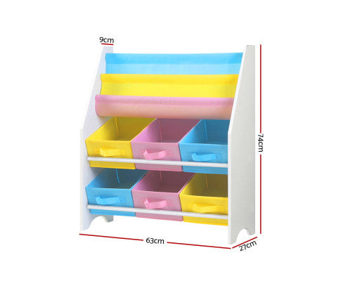 CARMEL 2-TIER KIDS BOOKCASE WITH 6 STORAGE BOXES - WHITE