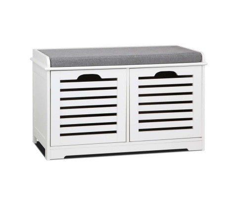 RONDA FABRIC SHOE BENCH WITH DRAWER - WHITE & GREY