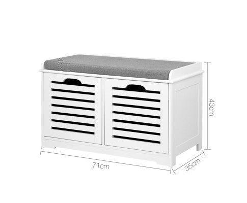 RONDA FABRIC SHOE BENCH WITH DRAWER - WHITE & GREY