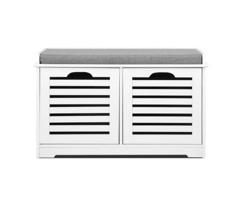 RONDA FABRIC SHOE BENCH WITH DRAWER - WHITE & GREY